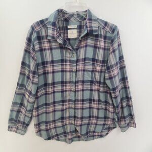 American Eagle Amazingly Soft Boyfrined Fit Button Up  Flannel Shirt Plaid  L